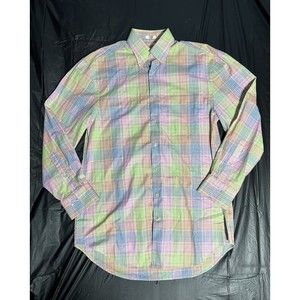Peter Millar Button-Up Long-Sleeve Mens Shirt Pink Multi-Color Plaid Size Medium